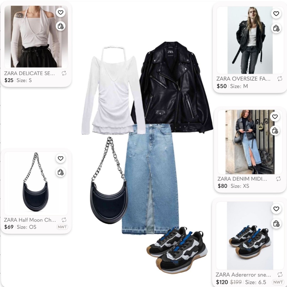 ZARA Street Style Outfit ✨ Moto Jacket, Denim Midi Skirt & Adererror Sneakers